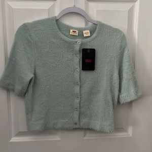 Levi’s light blue/green short sleeve button sweater. Size small. NWT